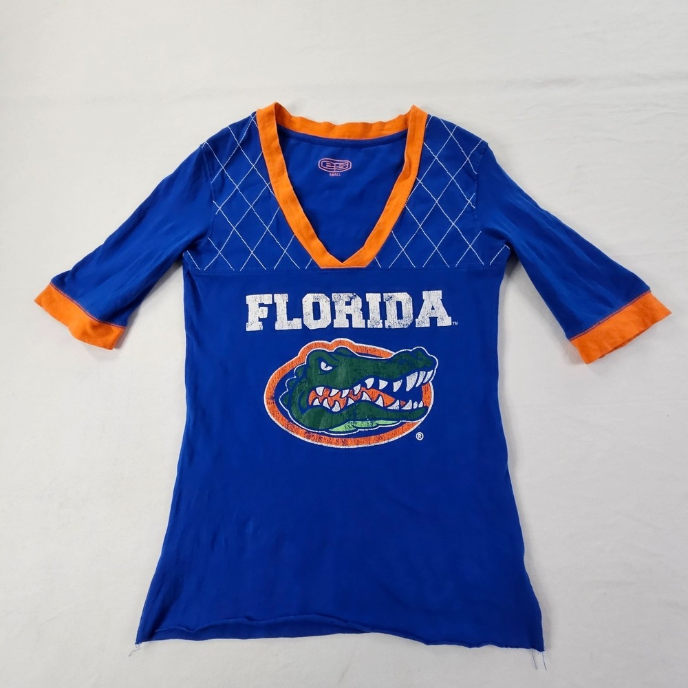 Florida Gators Blue 1/2 Sleeve Cotton Spandex V-Neck T-Shirt Women's S